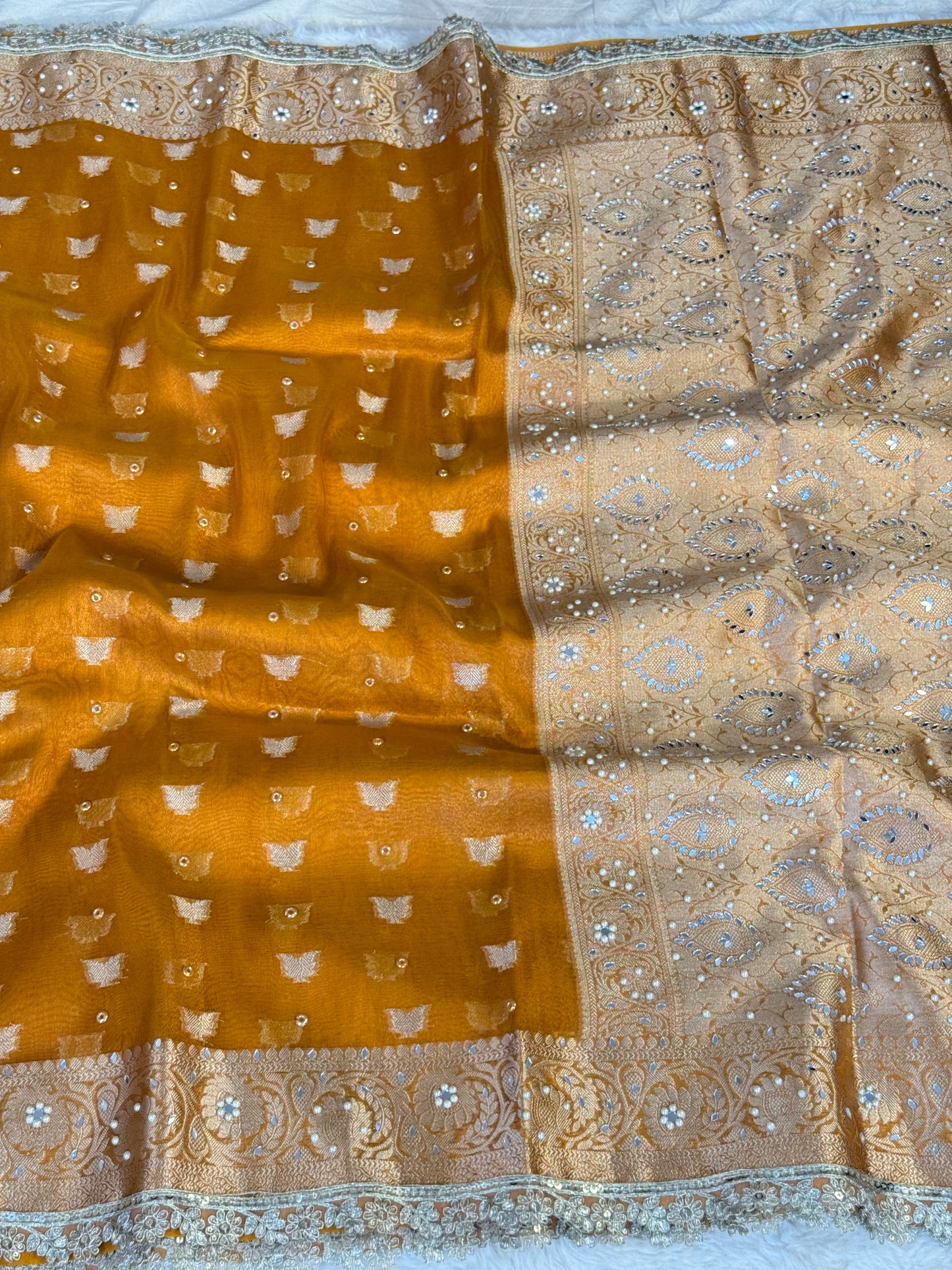 Banarasi handloom tissue silk mirror work saree