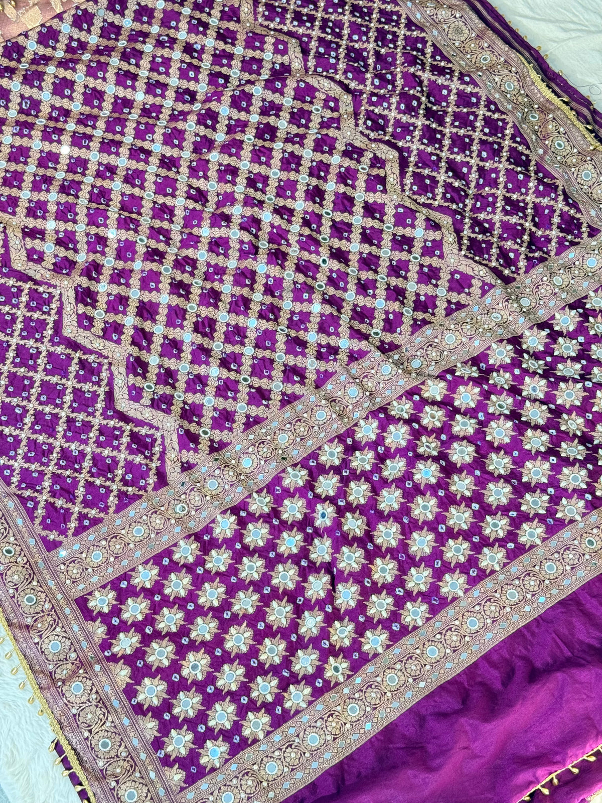 Banarasi Mirror Work Bandhej Soft Silk Saree