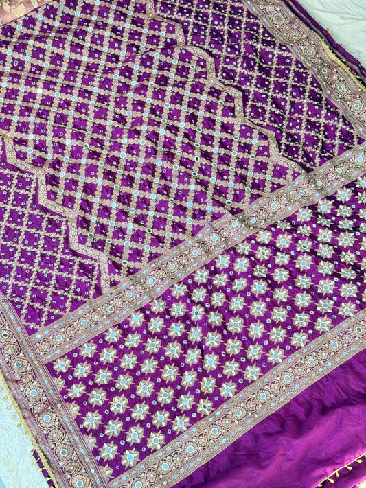 Banarasi Mirror Work Bandhej Soft Silk Saree