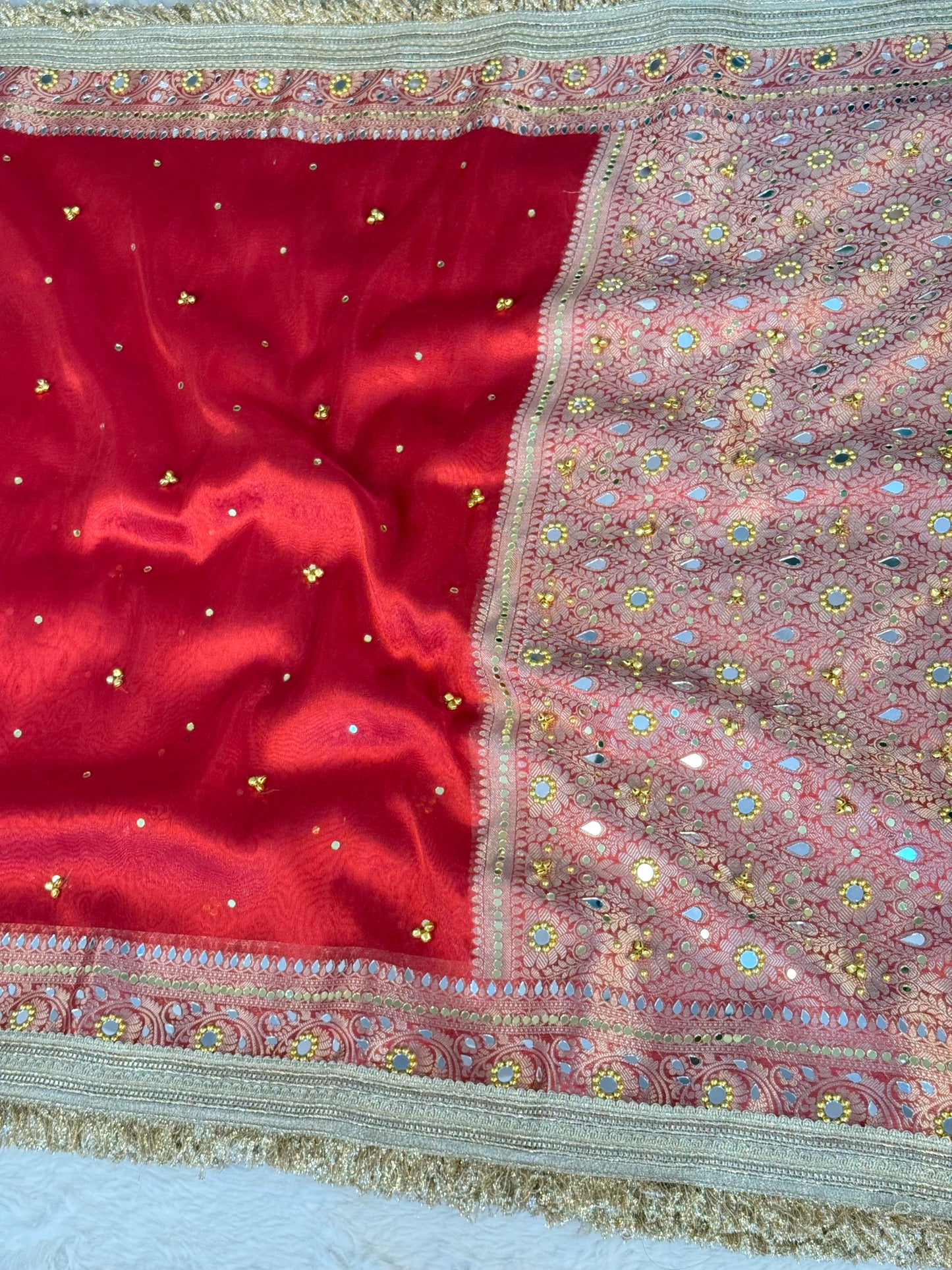 Banarasi Ghunghru and Mirror Work Tissue Silk Saree
