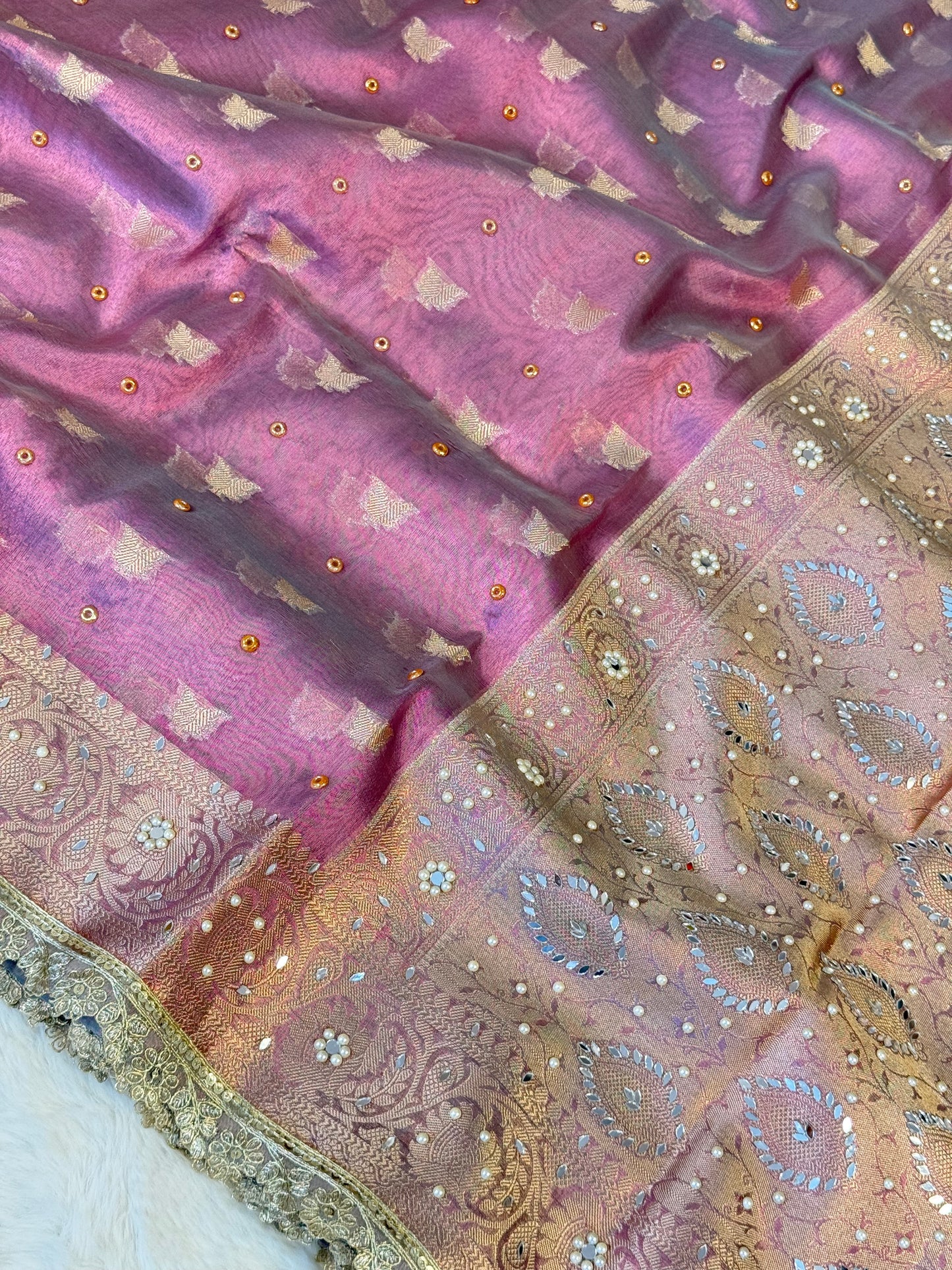 Banarasi handloom tissue silk mirror work saree