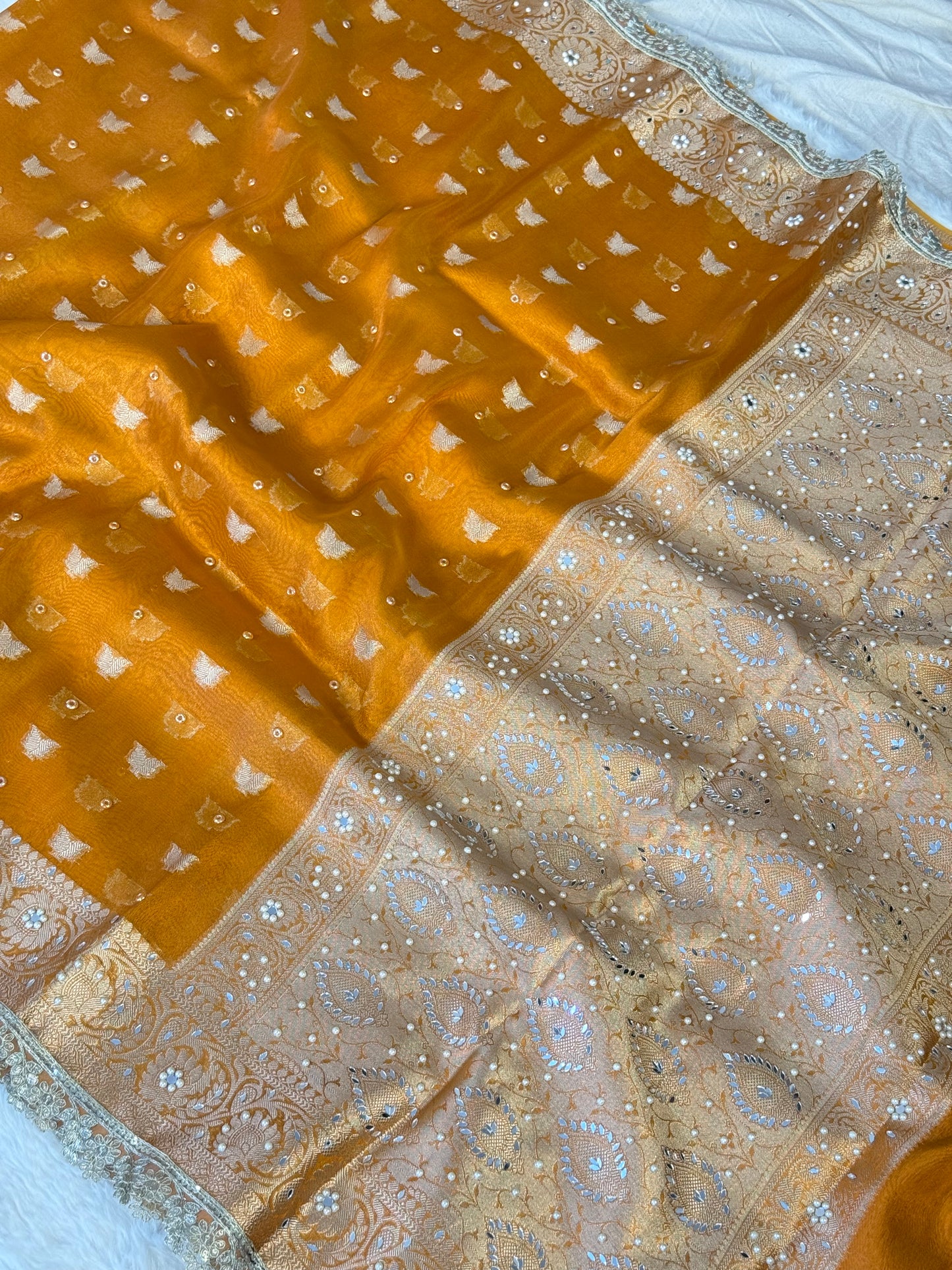 Banarasi handloom tissue silk mirror work saree