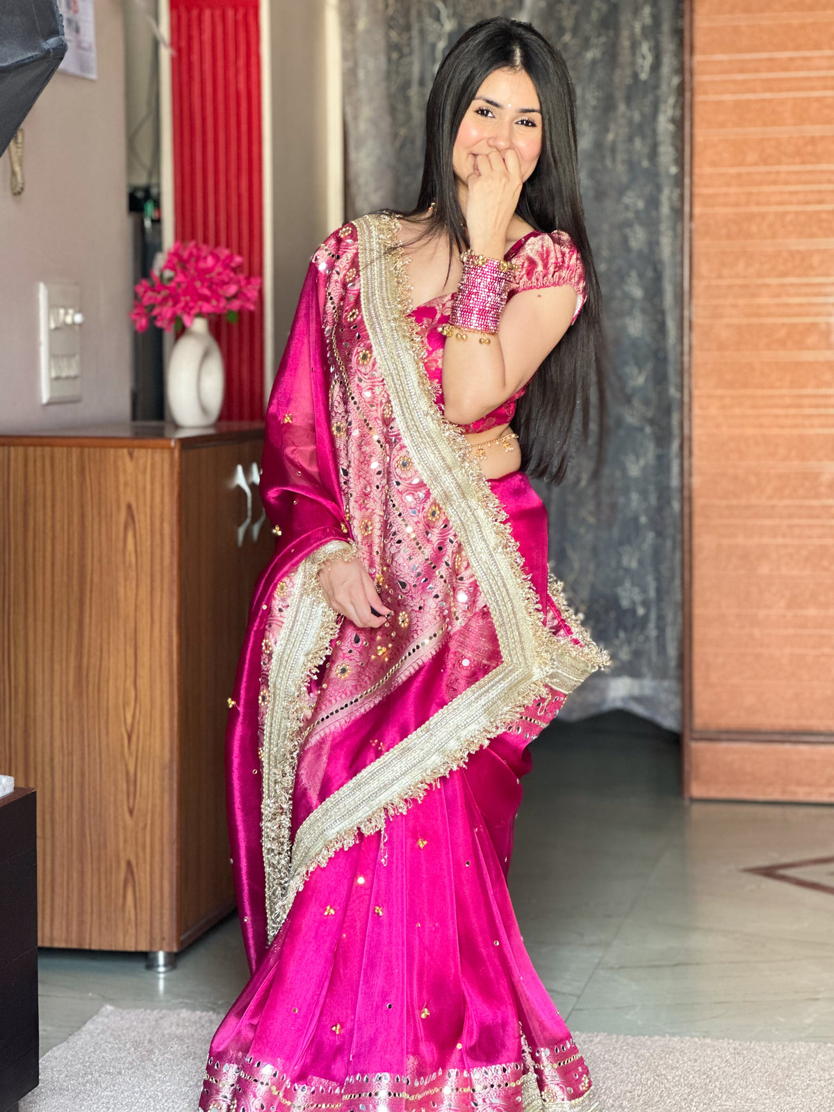 Banarasi Ghunghru and Mirror Work Tissue Silk Saree