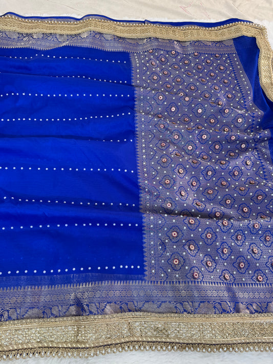 Banarasi Handloom Pearl Work Kora Silk Saree