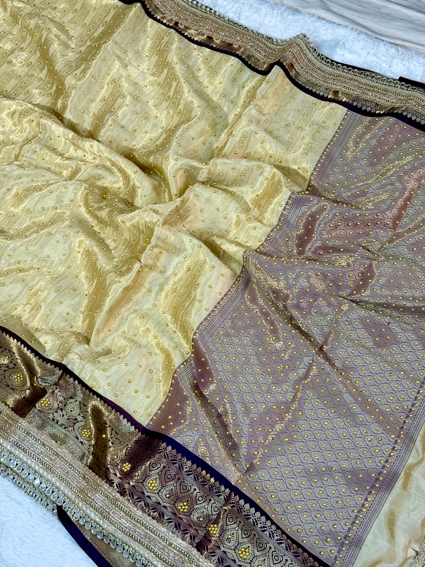 Banarasi Handloom Pearl Work Tissue Silk Saree