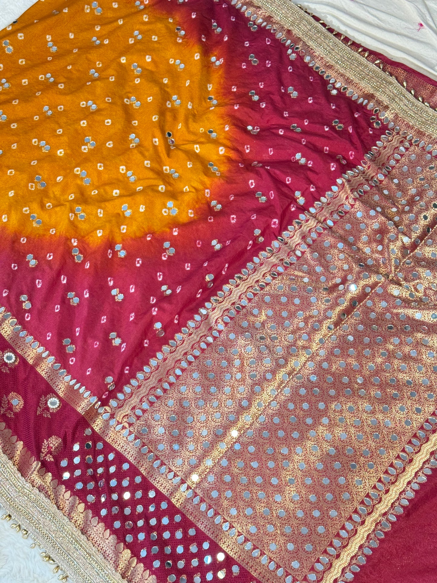 Banarasi Mirror Work Bandhej Soft Silk Saree