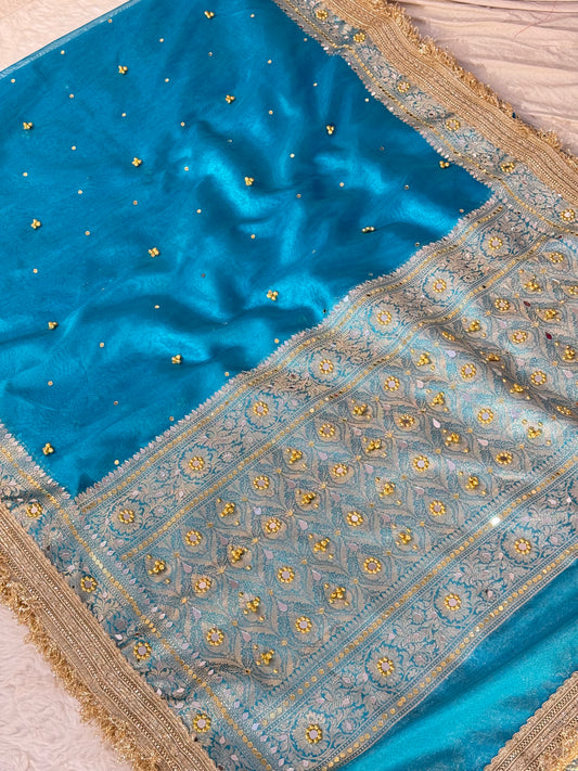 Banarasi Ghunghru and Mirror Work Tissue Silk Saree