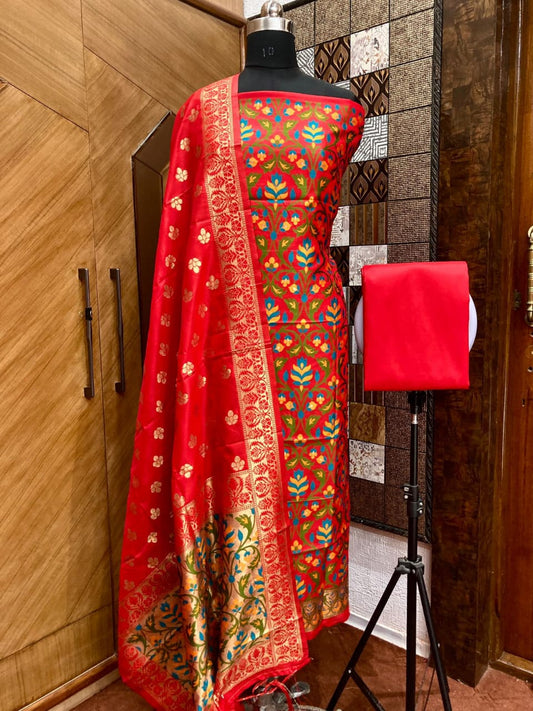 Banarasi Handloom Premium Quality Pure Cotton Silk Tilfi Weaving Suit