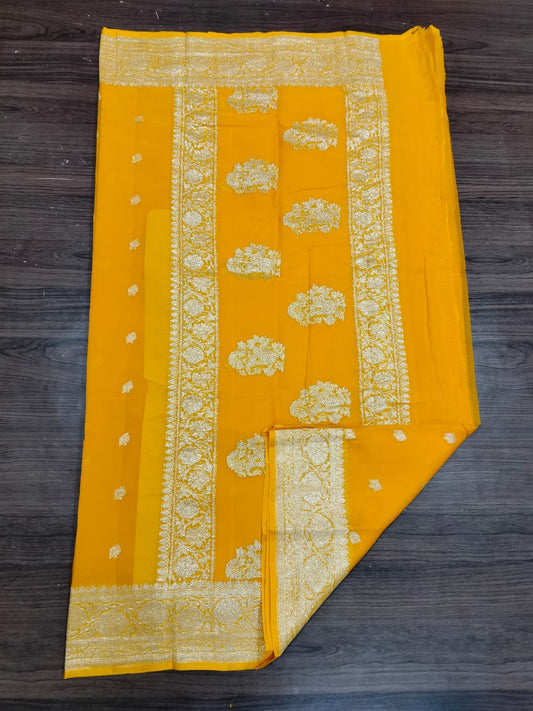 Banarasi Khaddi Georgette Pure Silk Kaduwa Weaving Silver Zari Saree