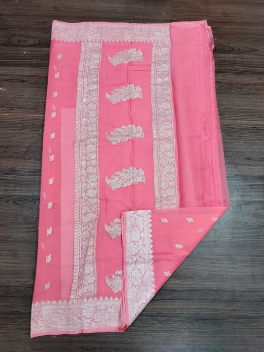 Banarasi Khaddi Georgette Pure Silk Kaduwa Weaving Silver Zari Saree