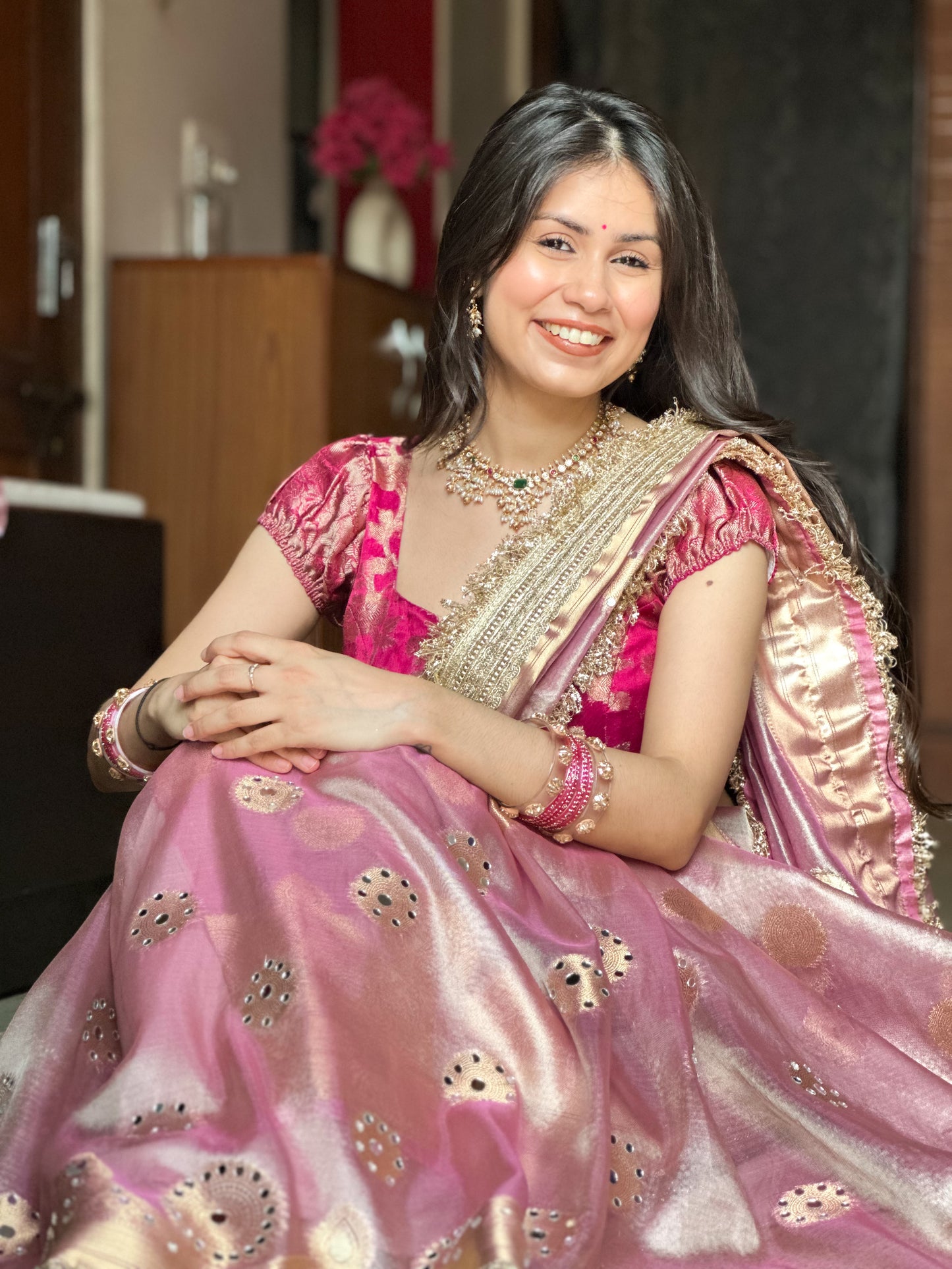 Banarasi Mirror Work Tissue Silk Saree