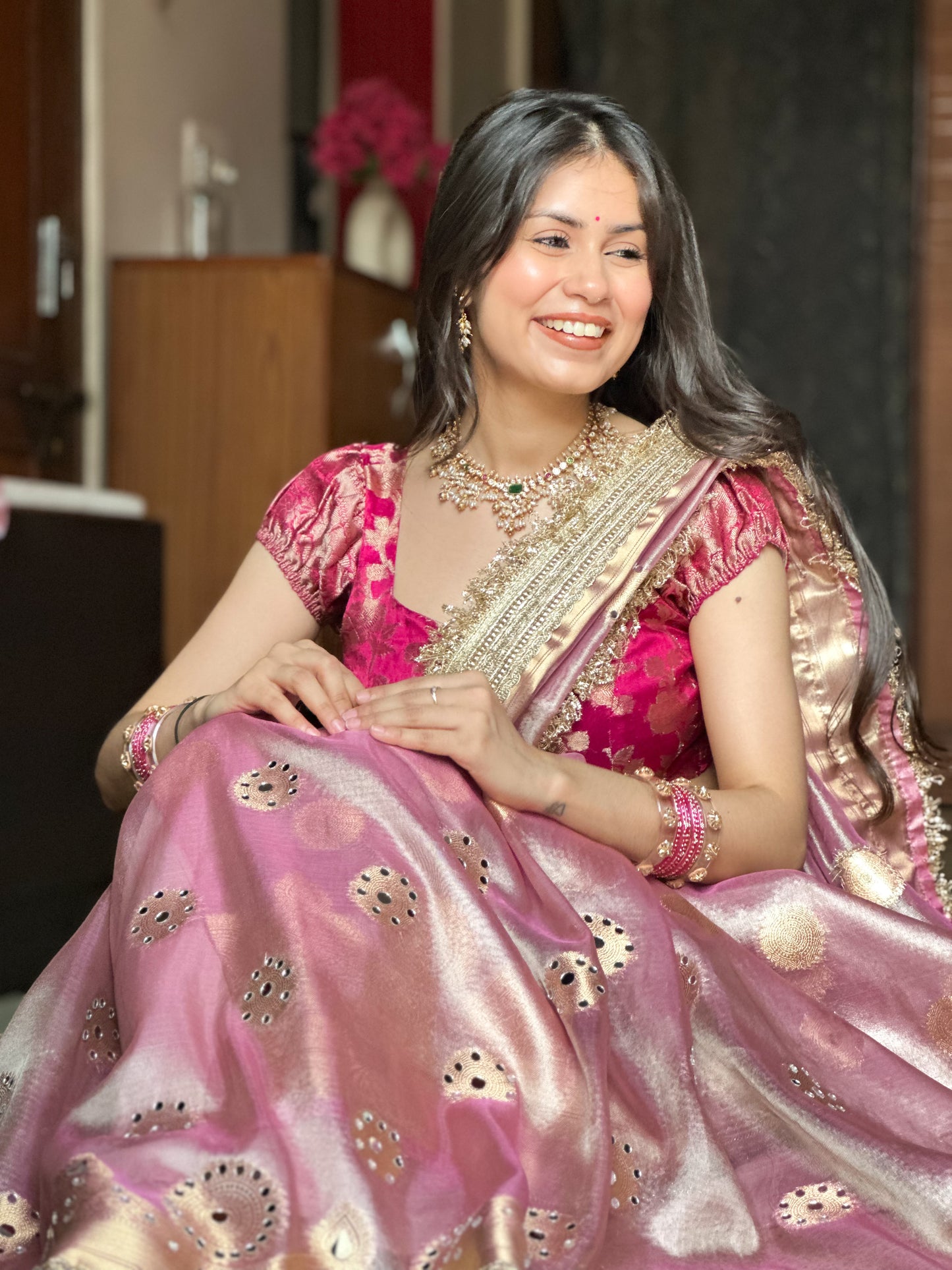 Banarasi Mirror Work Tissue Silk Saree