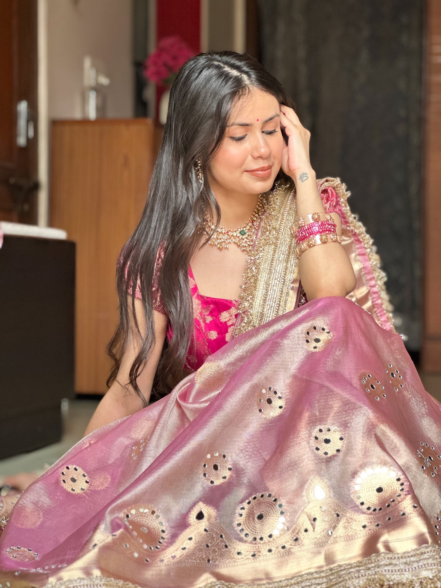 Banarasi Mirror Work Tissue Silk Saree