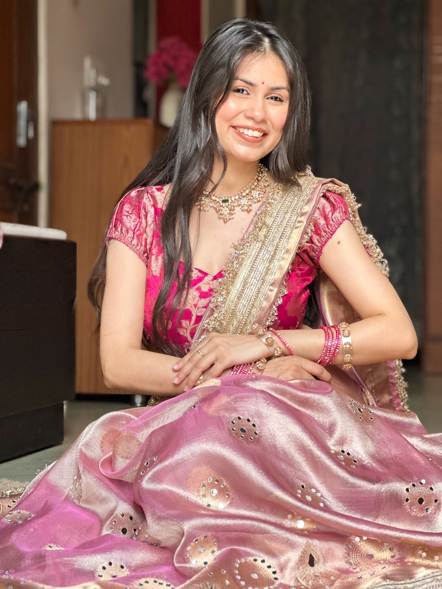 Banarasi Mirror Work Tissue Silk Saree