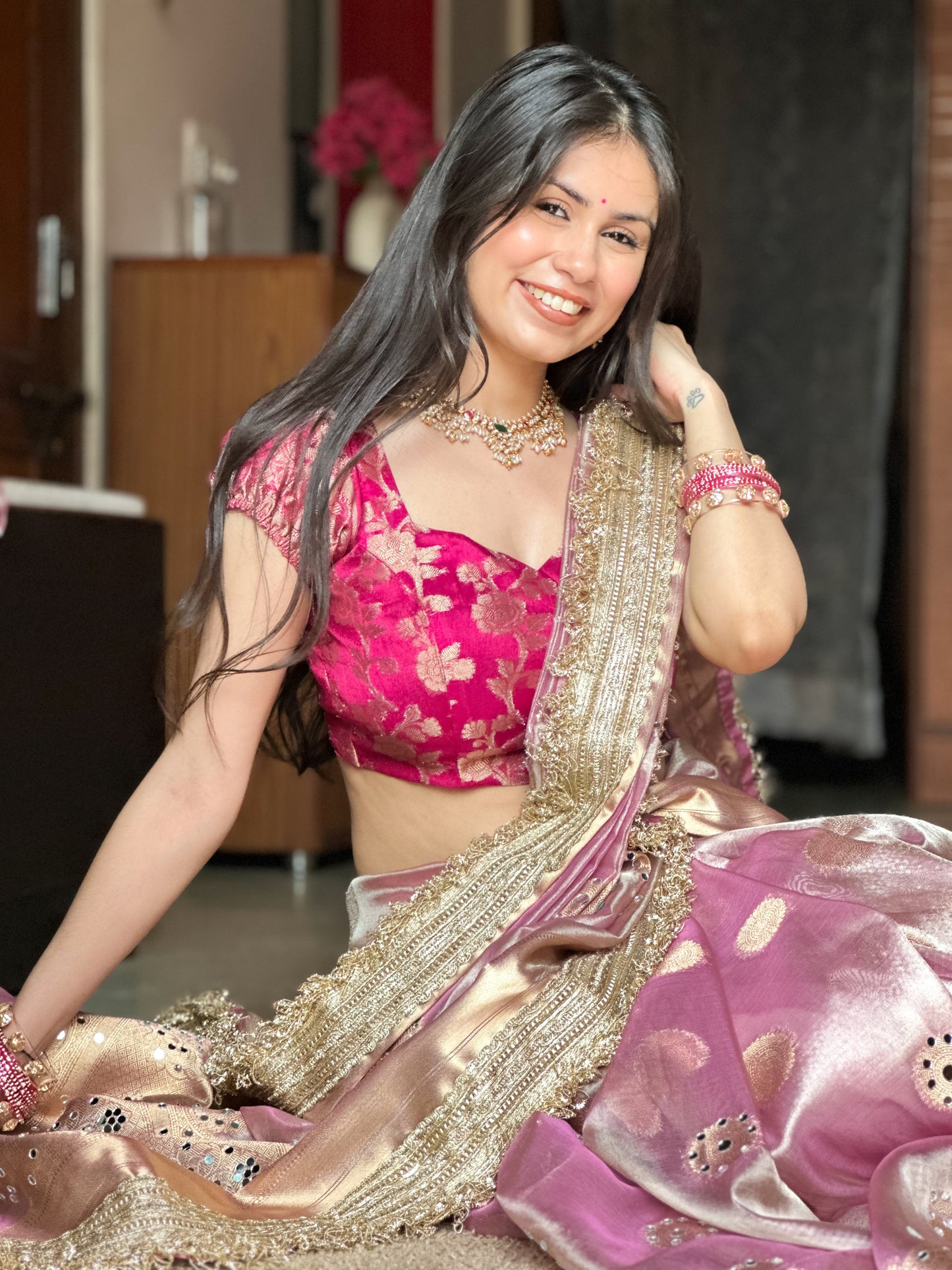 Banarasi Mirror Work Tissue Silk Saree