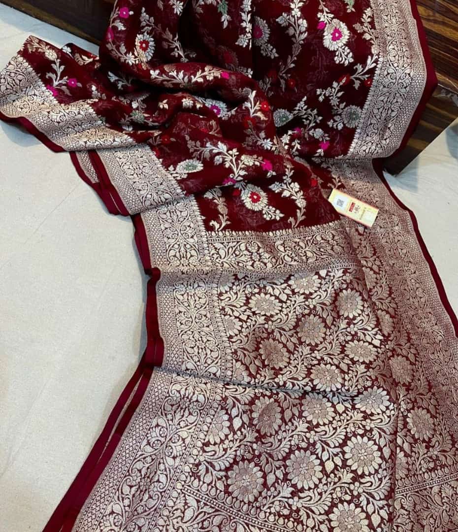 Banarasi Khaddi Georgette Soft Silk Tilfi Meenakari Weaving Saree