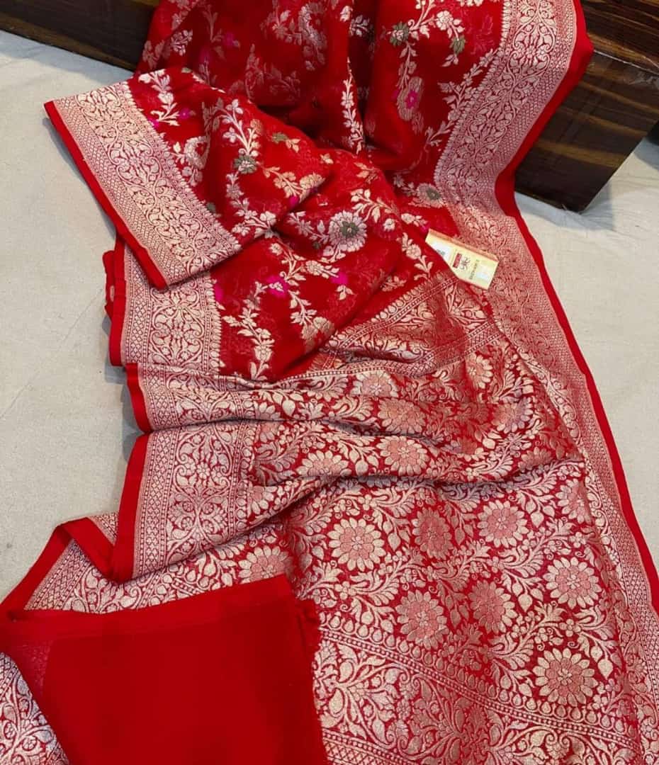 Banarasi Khaddi Georgette Soft Silk Tilfi Meenakari Weaving Saree