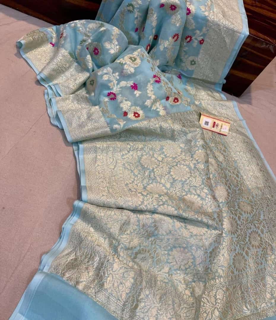 Banarasi Khaddi Georgette Soft Silk Tilfi Meenakari Weaving Saree