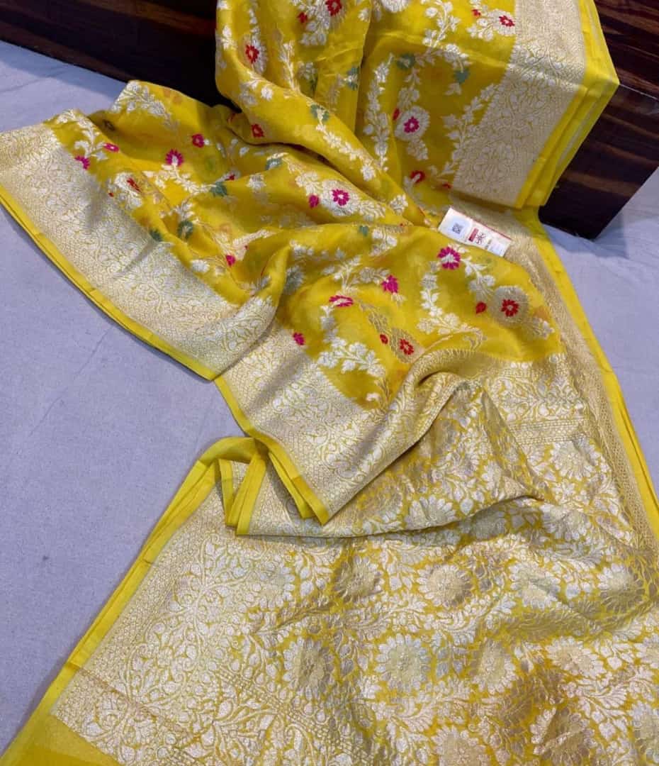 Banarasi Khaddi Georgette Soft Silk Tilfi Meenakari Weaving Saree