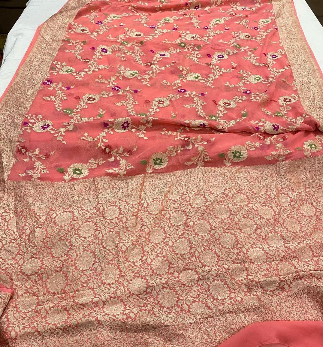 Banarasi Khaddi Georgette Soft Silk Tilfi Meenakari Weaving Saree