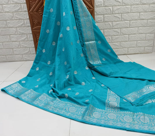 Banarasi Khaddi Georgette Soft Silk Silver Zari Booty  Weaving Saree