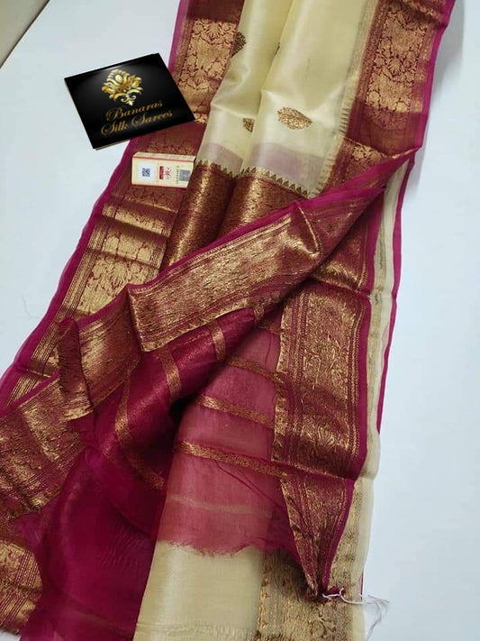 Banarasi Handloom Soft Kora Silk Contrast Color Saree