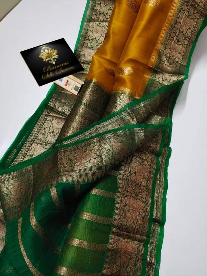 Banarasi Handloom Soft Kora Silk Contrast Color Saree