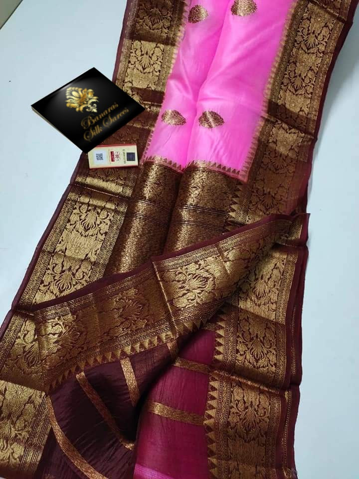 Banarasi Handloom Soft Kora Silk Contrast Color Saree