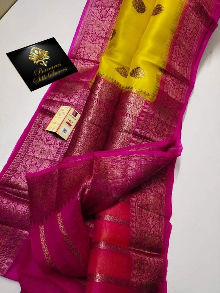 Banarasi Handloom Soft Kora Silk Contrast Color Saree