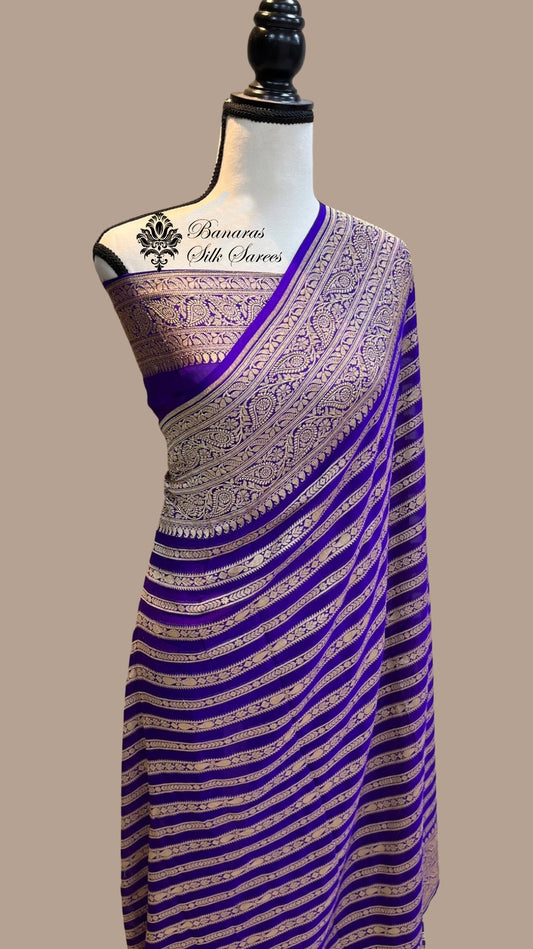 Banarasi Khaddi Georgette Soft Silk Latest Stripe Design Saree