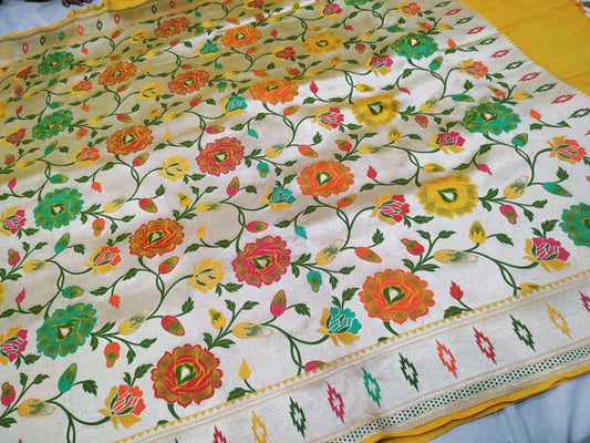 Banarasi Handloom Pure Tussar Silk Tilfi Meenakari Weaving Saree