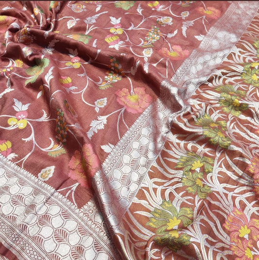 Banarasi Handloom Pure Tussar Silk Tilfi Meenakari Weaving Saree