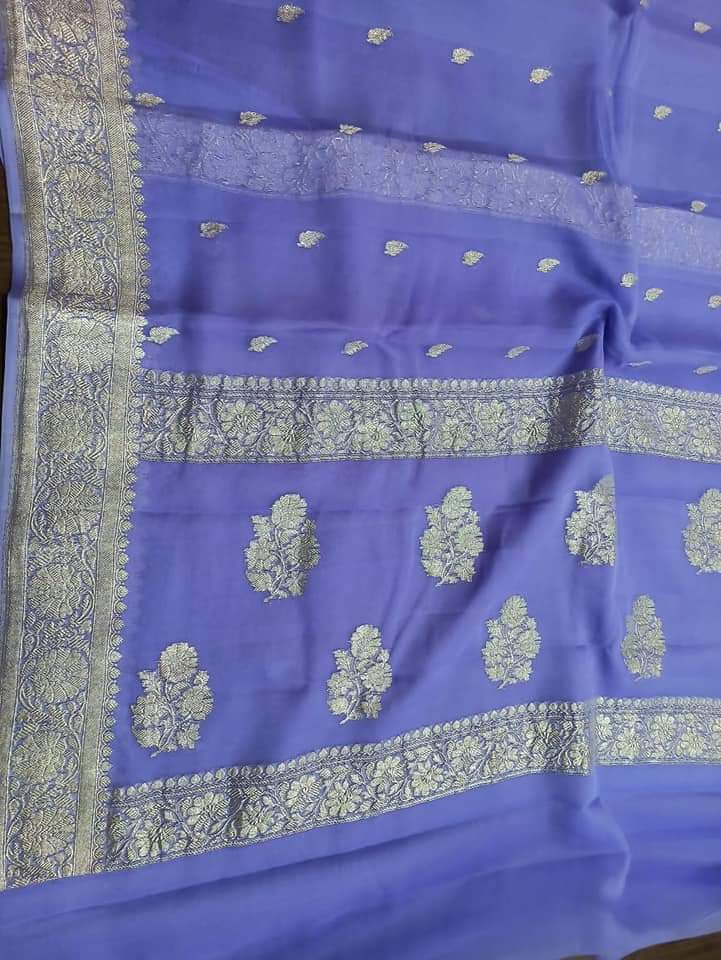 Banarasi Khaddi Georgette Pure Silk Kaduwa Weaving Silver Zari Saree