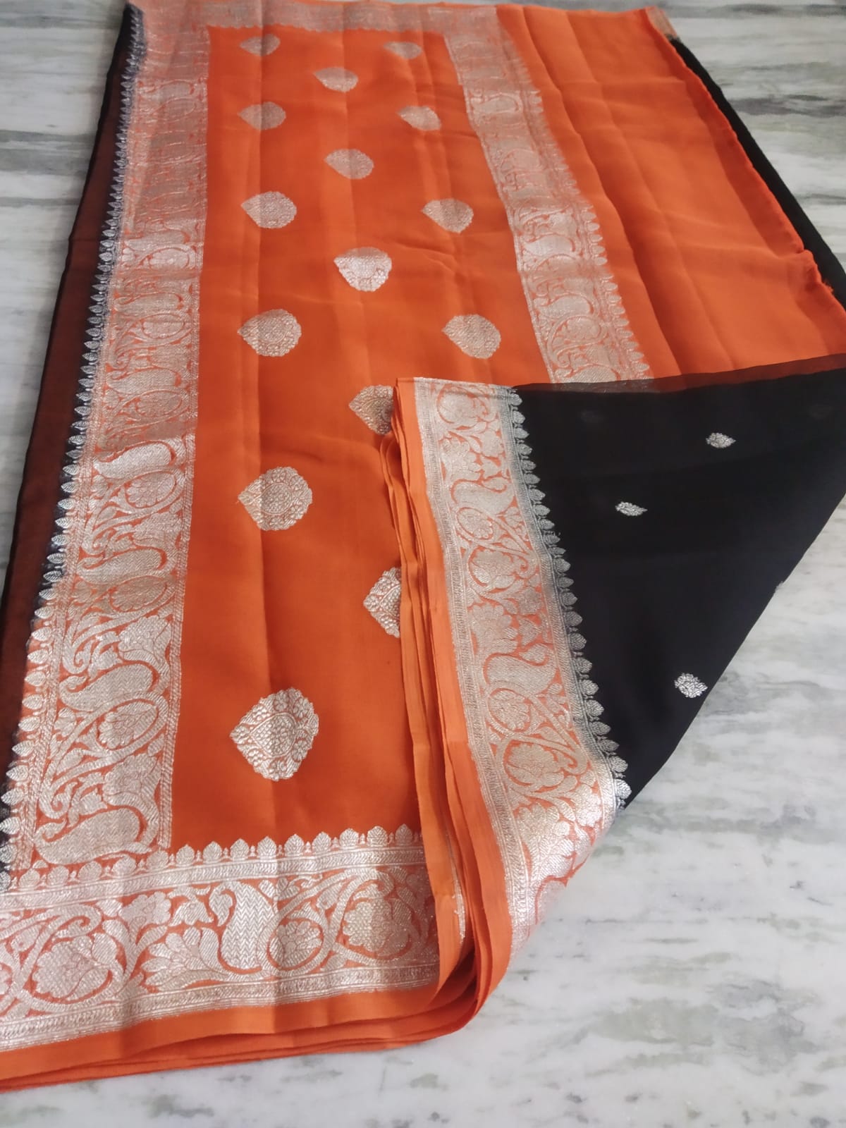 Banarasi Khaddi Georgette Pure Silk Kaduwa Weaving Silver Zari Saree