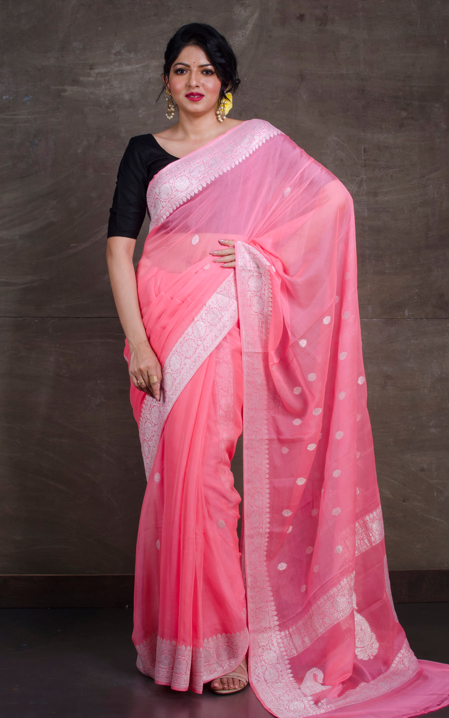Banarasi Khaddi Georgette Pure Silk Kaduwa Weaving Silver Zari Saree