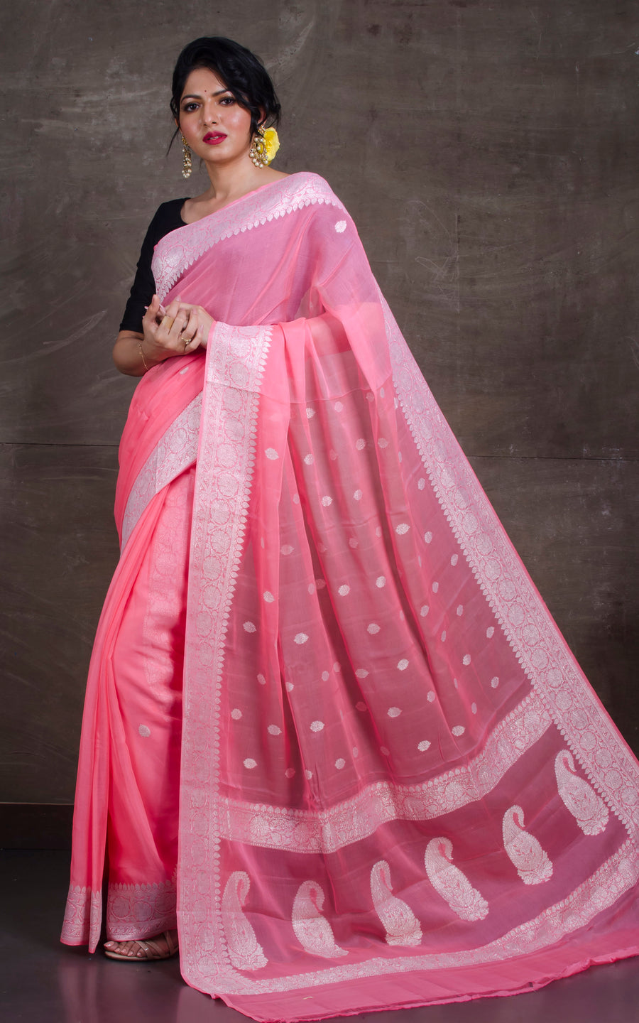 Banarasi Khaddi Georgette Pure Silk Kaduwa Weaving Silver Zari Saree