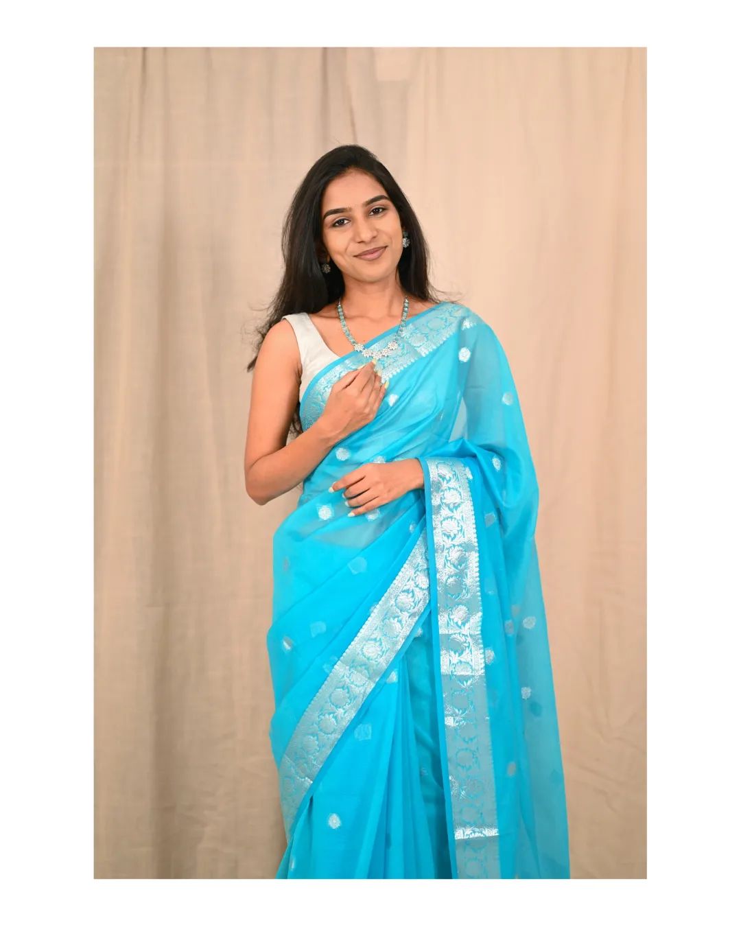 Banarasi chiffon saree with deals silver zari