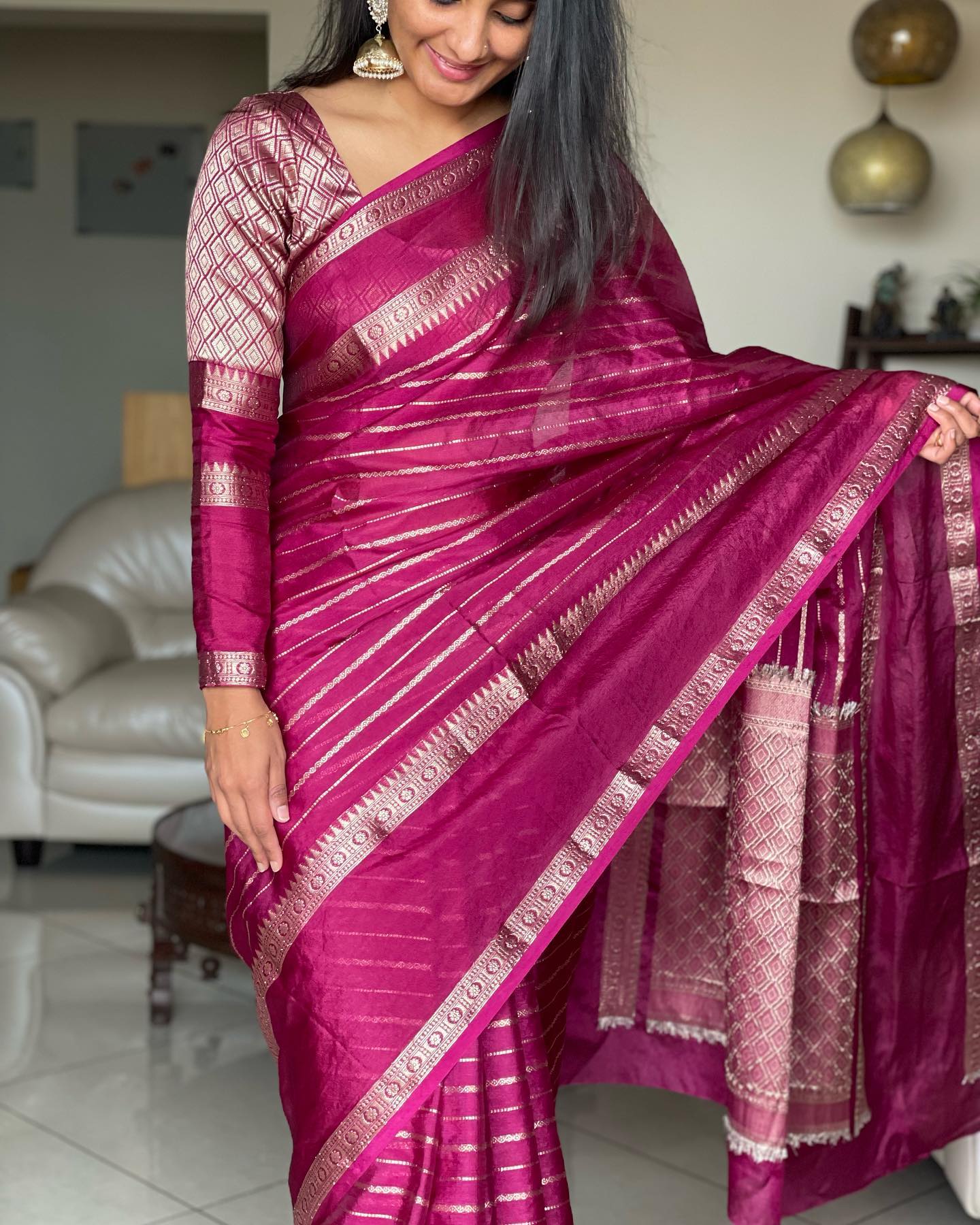 Signature styled Striped satin saree beautiful women sarees –  Saffronfashionindia