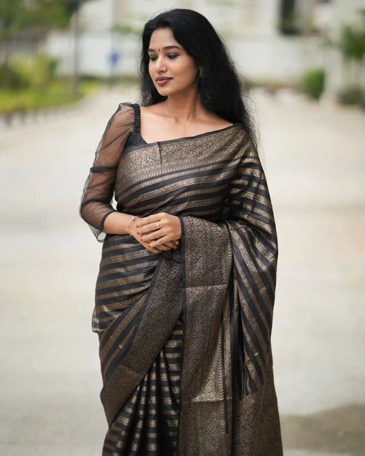 Banarasi Khaddi Soft Georgette Silk Stripe Design Saree