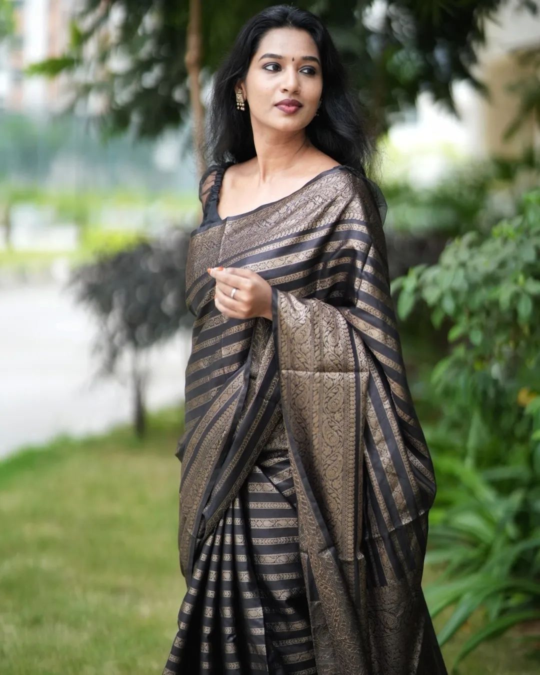 Bollywood Multicolor Digital Print, Striped Georgette Saree with blouse