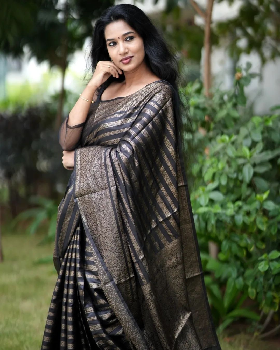 Banarasi Khaddi Soft Georgette Silk Stripe Design Saree