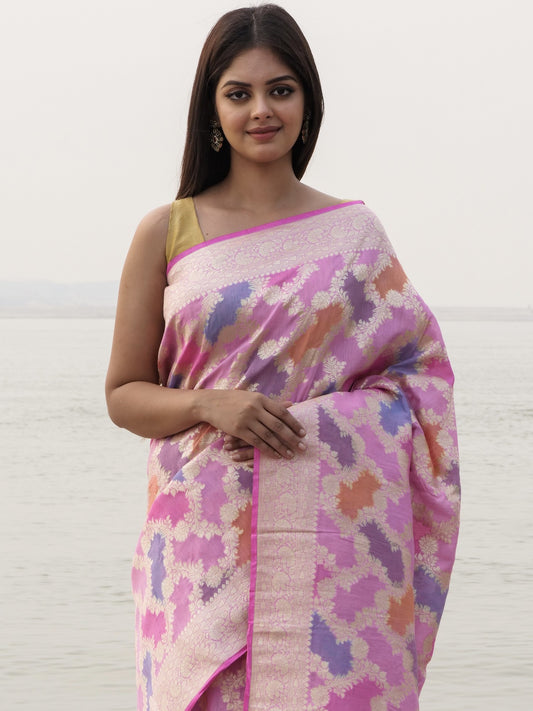 Banarasi Handloom Pure Moonga Silk Brush Dye Saree